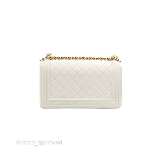 Chanel Medium Boy Bag White Calfskin Gold Hardware