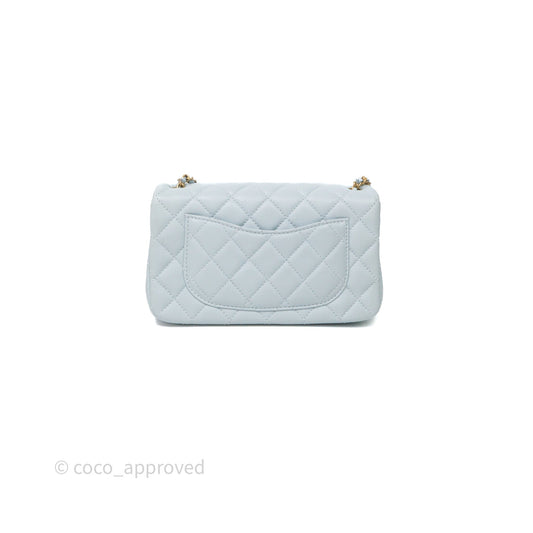 Chanel Pearl Crush Mini Rectangular Light Blue Lambskin Aged Gold Hardware