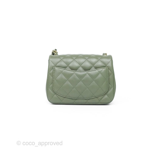 Chanel Mini Square Flap Quilted Olive Green Lambskin Gold Hardware
