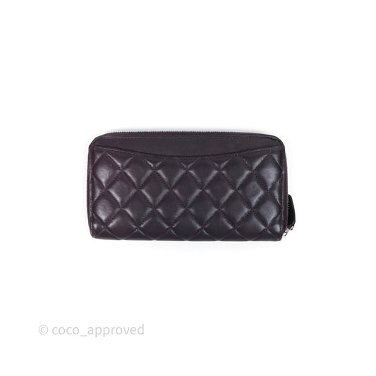 Chanel Classic Zipped Long Wallet Dark Purple Lambskin Silver Hardware
