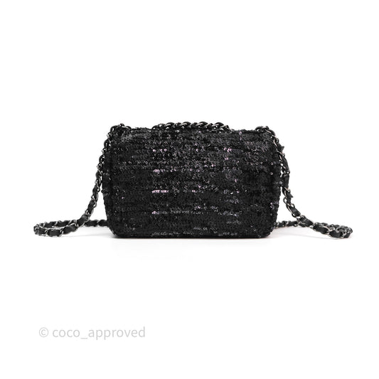 Chanel Mini Flap Bag Sequin Black/ Navy Gun Metal Hardware