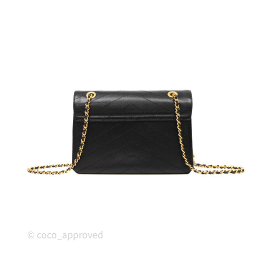 Chanel Chevron Flap Bag Black Calfskin Aged Gold Hardware