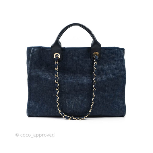 Chanel Large Deauville Blue Canvas Gold Hardware