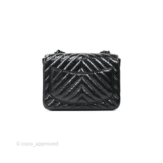Chanel Mini Square Chevron Black Crumpled Metallic Patent So Black