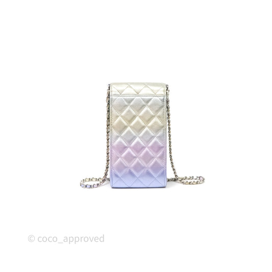 Chanel Classic Quilted Metallic Rainbow Lambskin Phone Holder Rainbow Hardware
