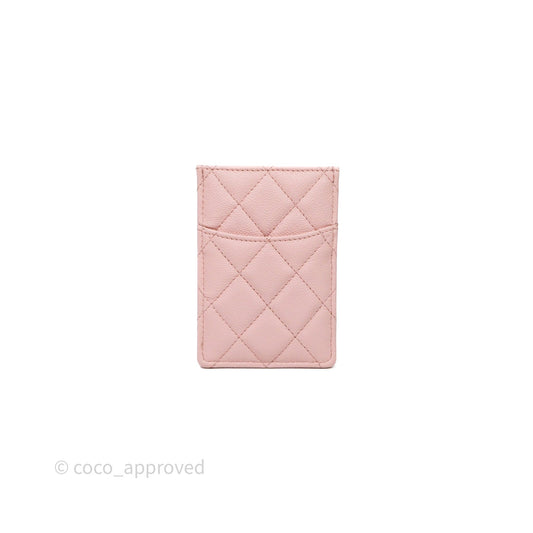 Chanel Quilted Card Holder Caviar Pink Gold Hardware