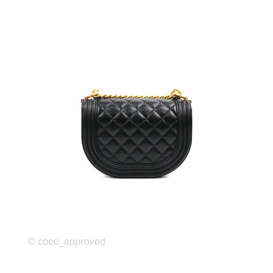 Chanel Boy Messenger Bag Black Caviar Aged Gold Hardware