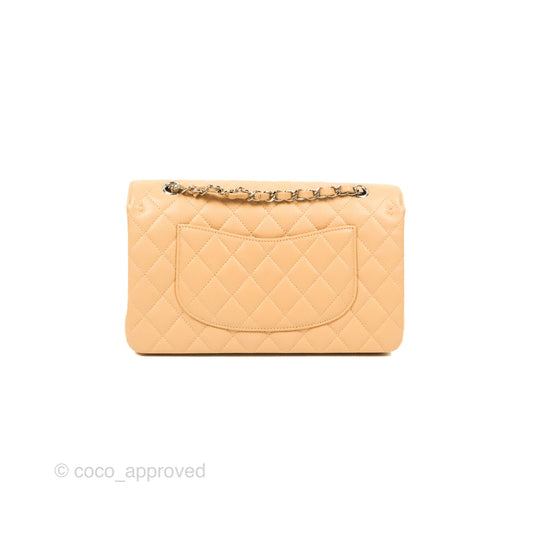 Chanel Classic M/L Medium Flap Quilted Beige Caviar Silver Hardware