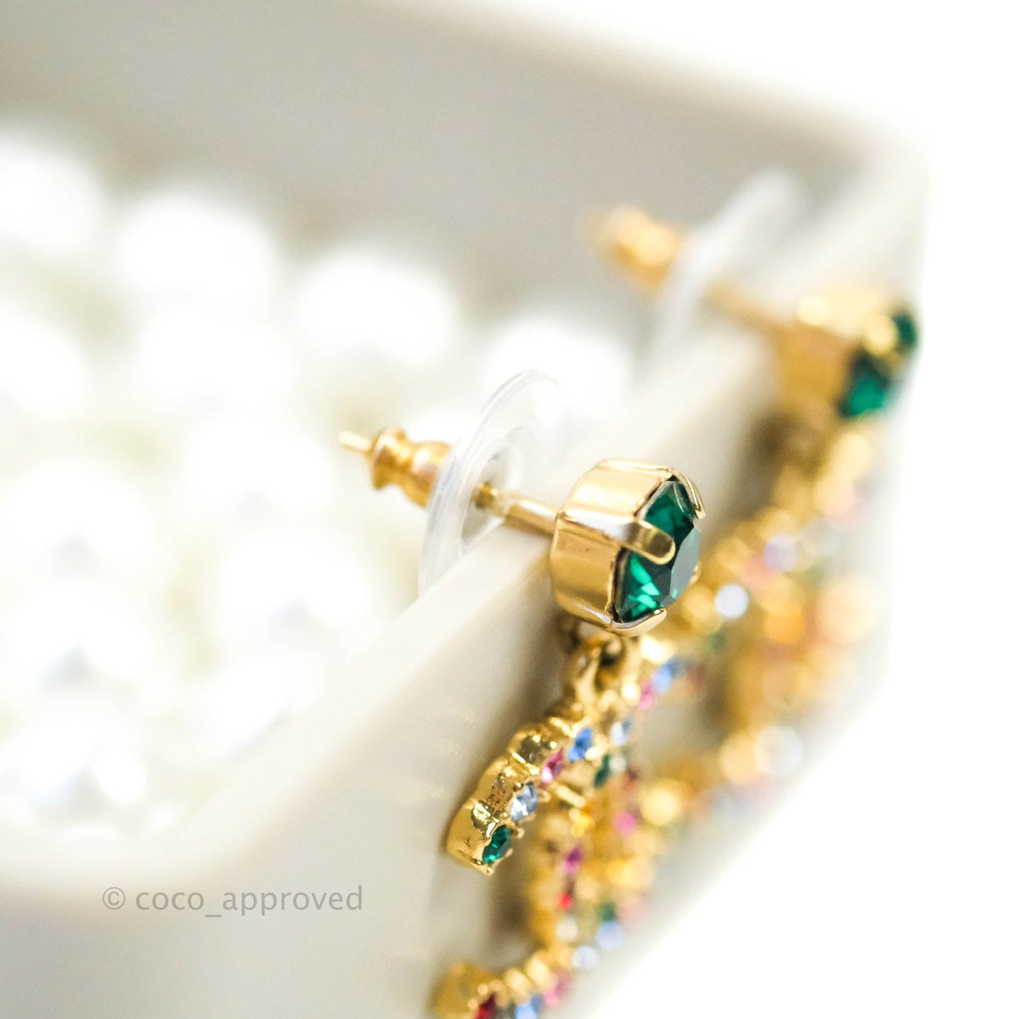Chanel CC Crystal Drop Earrings Gold Tone 20K