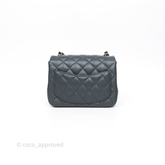 Chanel Mini Square Flap Quilted Dark Grey Blue Caviar Gold Hardware