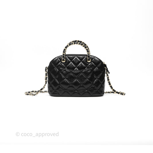 Chanel Handle Clutch with Chain Black Shiny Lambskin Gold Hardware