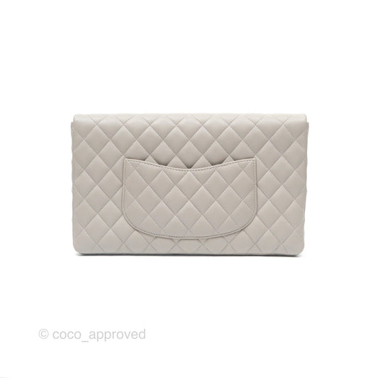 Chanel Classic Flap Clutch Quilted Light Grey Lambskin Silver Hardware