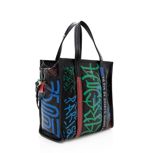 Luxury Balenciaga Agneau Graffiti Bazar Small Shopper Tote (SHF-19563)