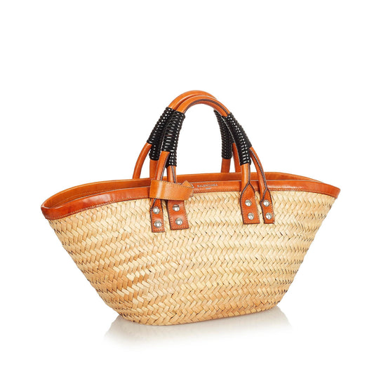 Luxury Balenciaga Bistrot Panier Straw Tote Bag (SHG-26428)