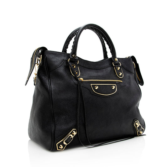 Luxury Balenciaga Chevre Metallic Edge Velo Satchel (SHF-18504)