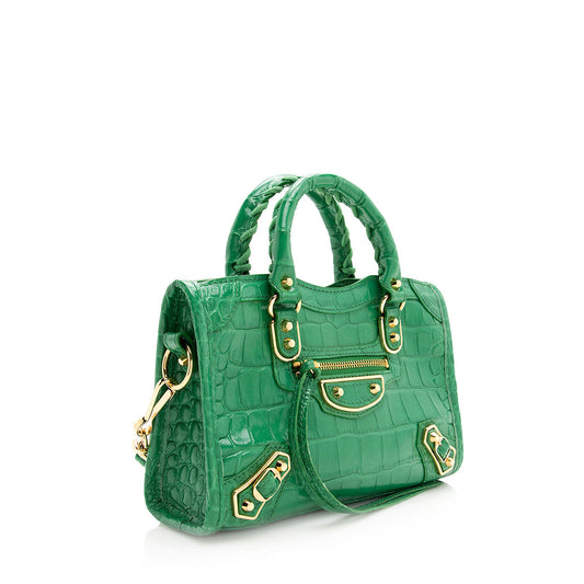 Luxury Balenciaga Croc Embossed Calfskin Metallic Edge City Nano Satchel (SHF-19953)