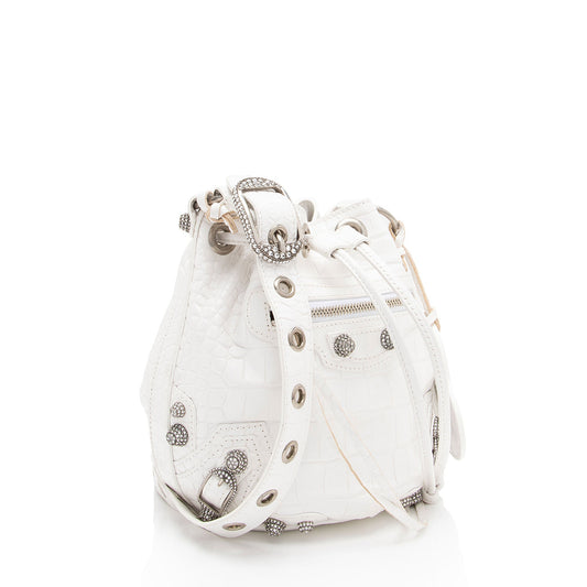 Luxury Balenciaga Croc Embossed Crystal Le Cagole XS Bucket Bag (SHF-ACwqpb)