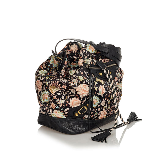Luxury Balenciaga Floral Print Satin Bucket Bag (SHG-25724)