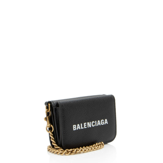 Luxury Balenciaga Grained Calfskin Logo Cash Mini Wallet on Chain (SHF-uR1F9W)