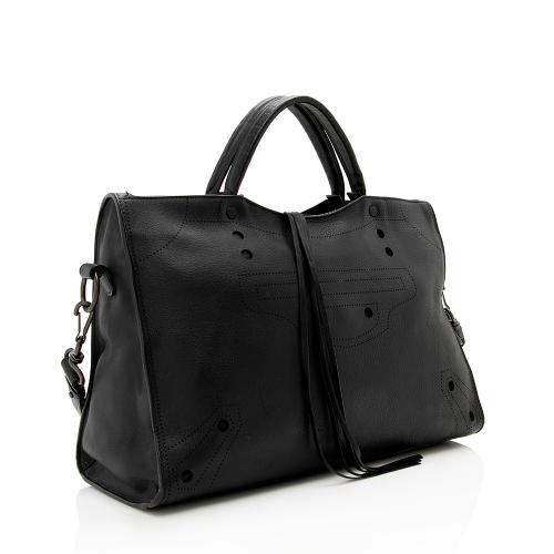 Luxury Balenciaga Leather Blackout City Satchel (SHF-17534)