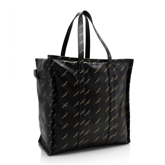 Luxury Balenciaga Leather Logo Bazar Large Tote (SHF-22215)