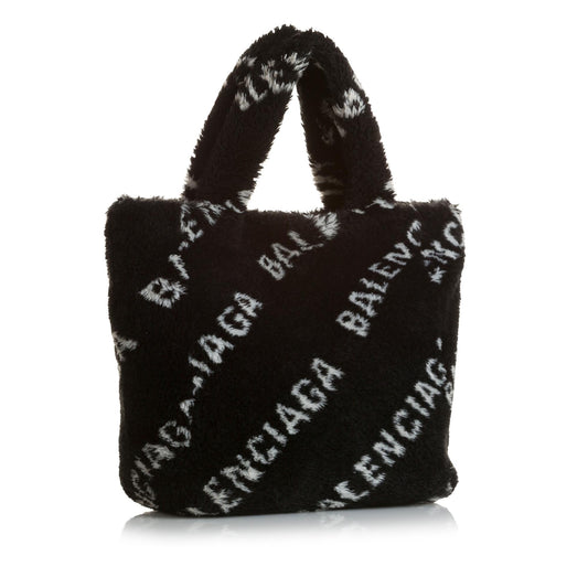 Luxury Balenciaga Logo Faux Fur Everyday XS Tote (SHG-35216)