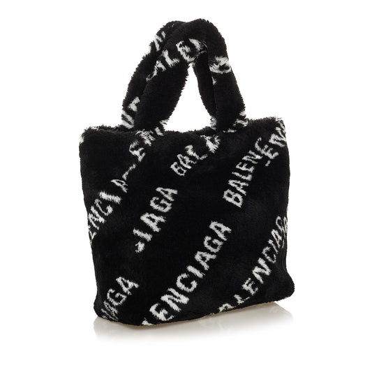 Luxury Balenciaga Logo Faux Fur Everyday XS Tote (SHG-37300)
