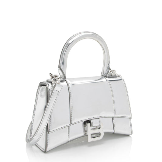 Luxury Balenciaga Metallic Calfskin Hourglass XS Top Handle (SHF-jIgLTj)