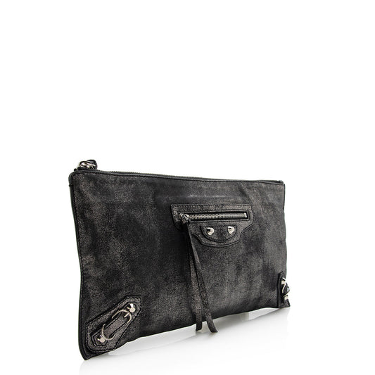 Luxury Balenciaga Metallic Calfskin Milky Way Papier Clutch (SHF-21705)