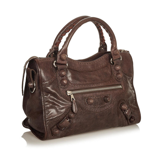 Luxury Balenciaga Motocross City Giant Brogues Leather Satchel (SHG-25652)