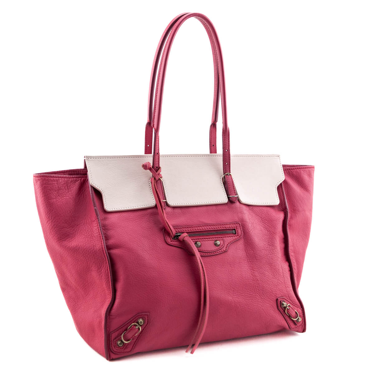 Luxury Balenciaga Fuchsia Calfskin Papier Ligne A5 Flap Tote Bag