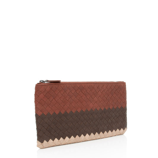 Luxury Bottega Veneta Intrecciato Nappa Tricolor Zip Pouch (SHF-y50aov)