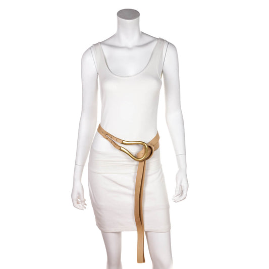 Luxury Bottega Veneta Beige Leather Double Skinny Horseshoe Belt Size M
