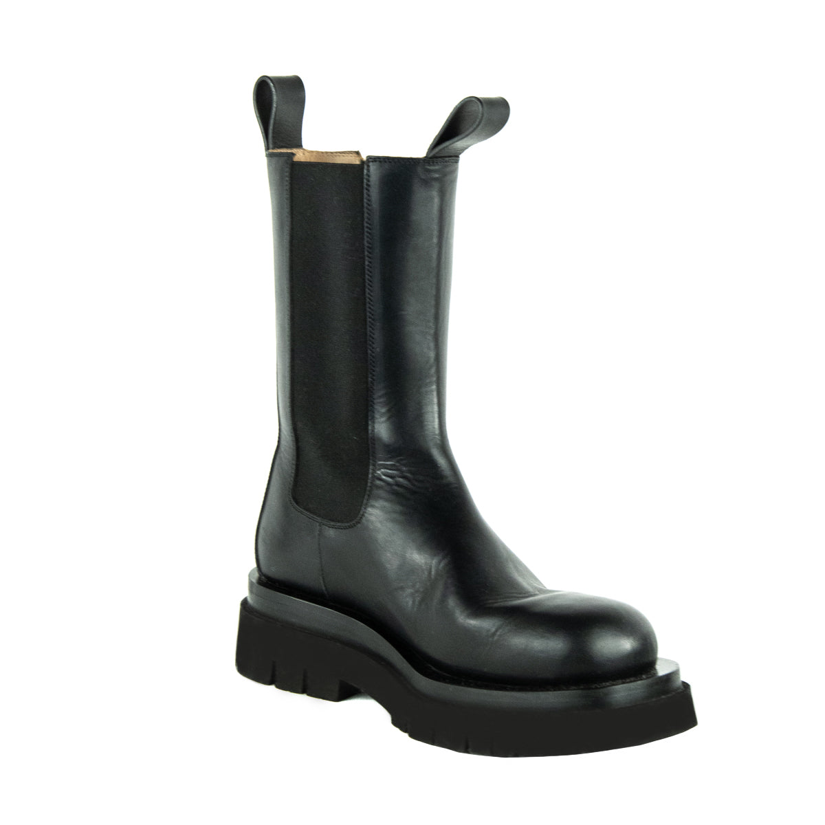 Luxury Bottega Veneta Black Calfskin The Lug Chelsea Boots Size US 8 | EU 38