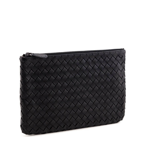 Luxury Bottega Veneta Black Nappa & Snakeskin Intrecciato Medium Zip Pouch