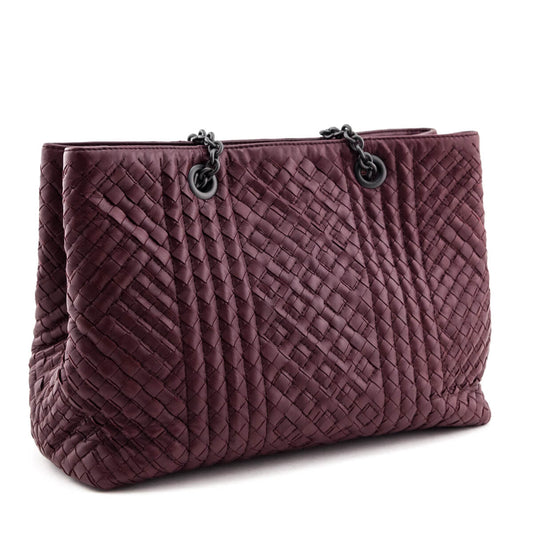 Luxury Bottega Veneta Dark Red Calfskin Boutis Intrecciato Tote