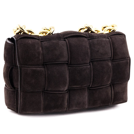 Luxury Bottega Veneta Fondant Suede Maxi Intreccio Padded Chain Cassette Bag