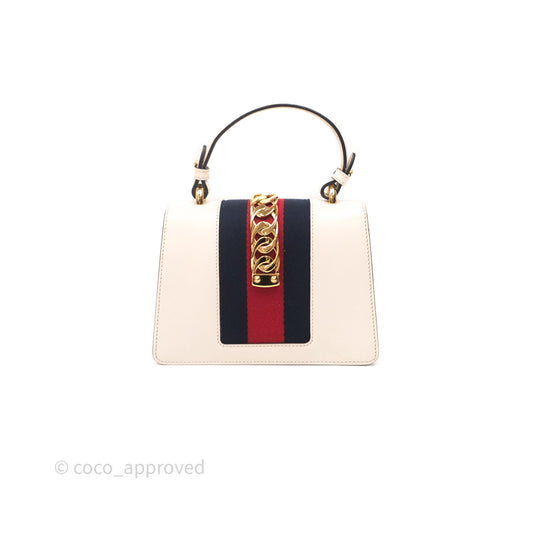 Gucci Mini Sylvie Top Handle White Calfskin Shoulder Bag With Strap