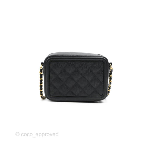 Chanel CC Filigree Vanity Clutch With Chain Caviar Black Aged Gold Hardware