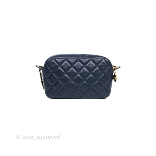 Chanel CC Camera Bag Quilted Navy Lambskin Aged Gold Hardware
