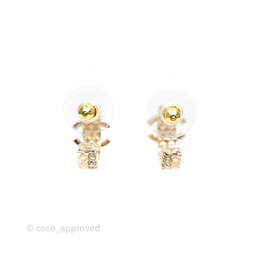 Chanel CC Double Row Hoop Crystals Earrings Gold Tone 22S