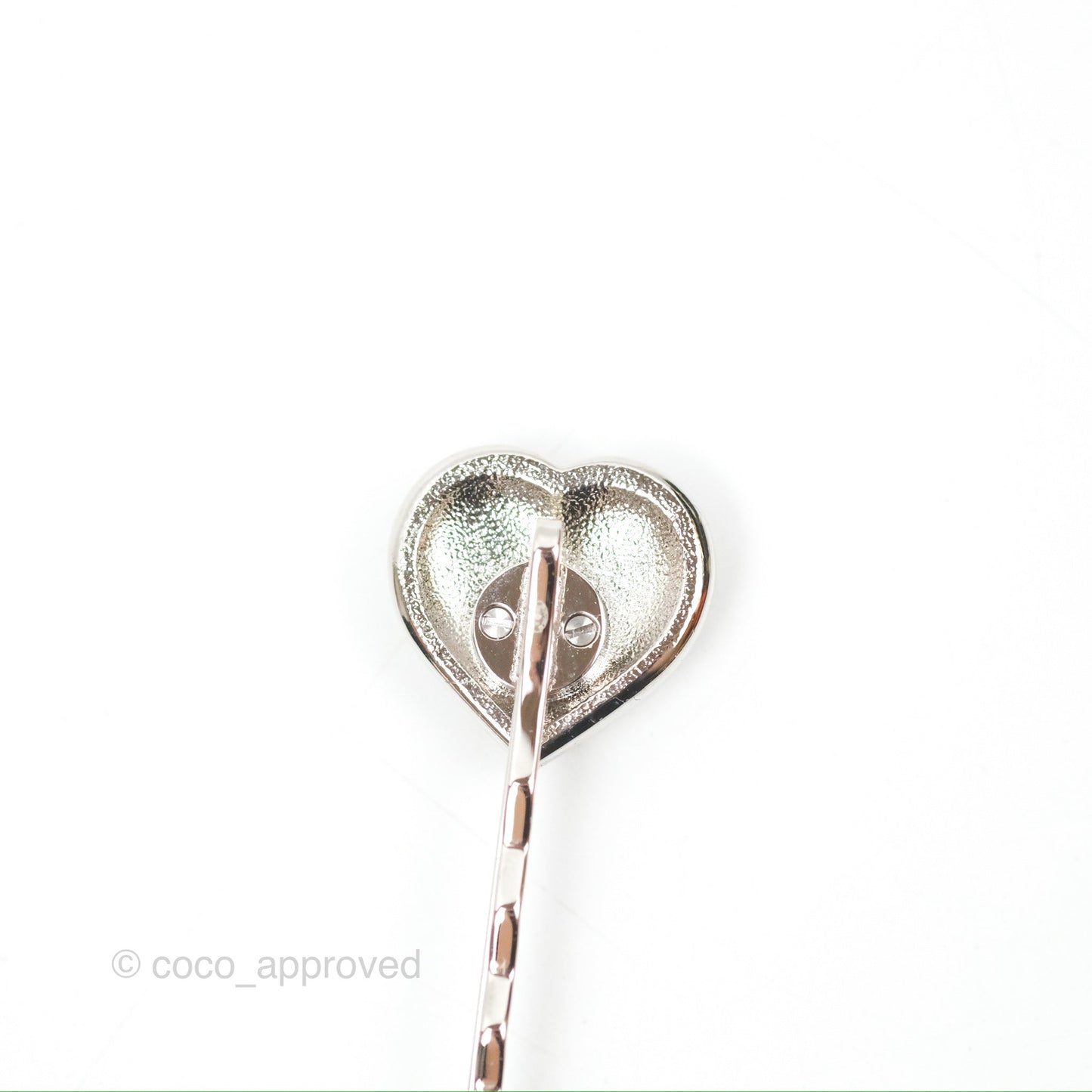 Chanel CC Crystal Heart Hair Clip Silver Tone 23B