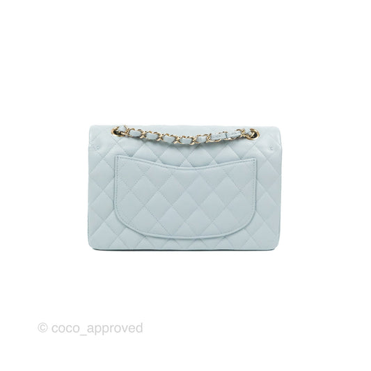 Chanel Small Classic Quilted Flap Light Blue Caviar Gold Hardware 22P