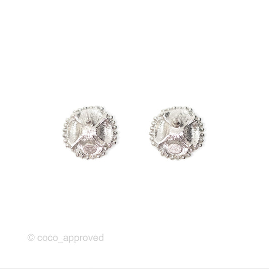 Chanel Flower Pearl Black Earrings Silver Tone 23K