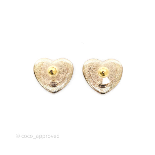 Chanel CC Heart Earrings Pink Crystals Gold Tone 24S