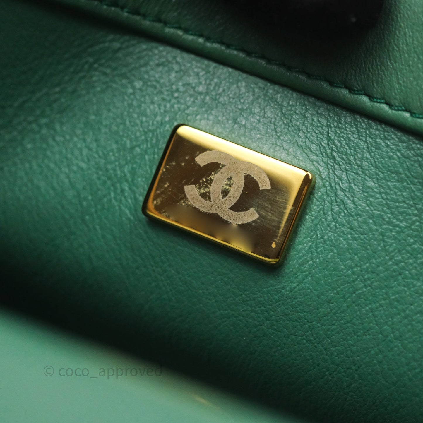 Chanel Pearl Crush Mini Square Quilted Green Lambskin Aged Gold Hardware