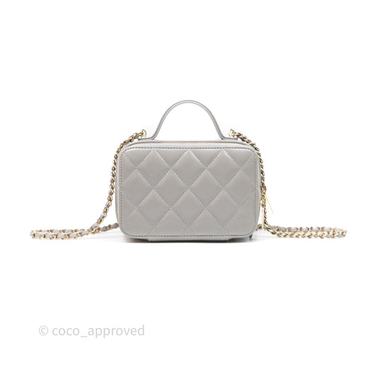 Chanel Mini Top Handle Camera Case Grey Shiny Calfskin Gold Hardware 22B
