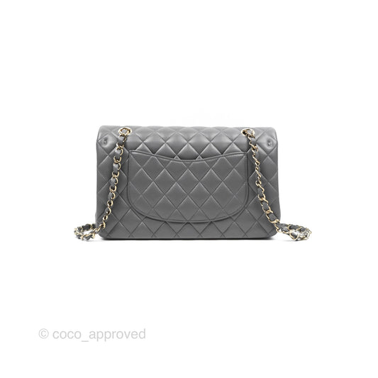 Chanel Classic M/L Medium Flap Quilted Grey Lambskin Gold Hardware
