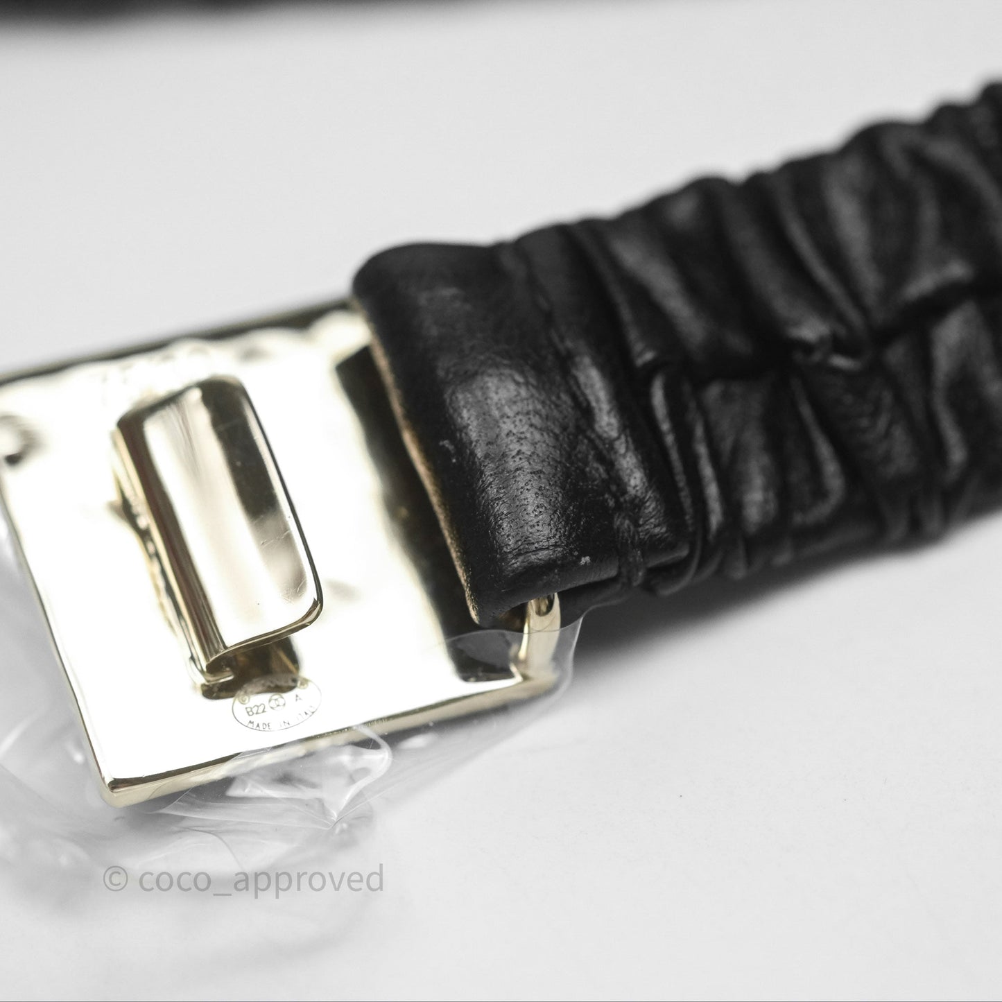 Chanel Square CC Ruched Belt Black Lambskin Gold Tone 22A
