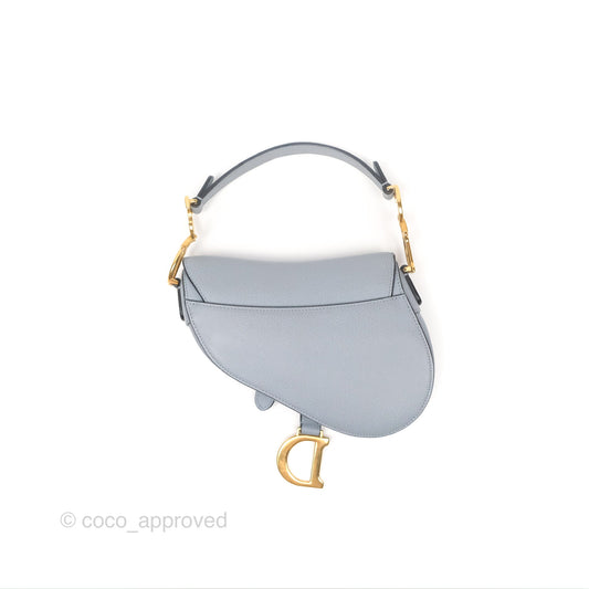 Christian Dior Mini Saddle Bag Cloud Blue Grained Calfskin Gold Hardware